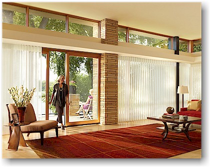 A great option to sheers is the Luminette Privacy Sheers from Hunter Douglas. They have the ease of a vertical blind and the clean-lined look of modern sheers. Sheer-type window treatments tend to look best in fresh, crisp white or in a fabric choice, which is the same color as the walls.